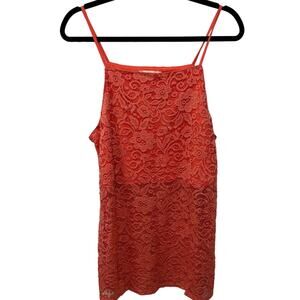 Women's Elodie L Crop Top Tank Tunic Shirt Top Blouse Lace Overlay‎ Peach Pink
